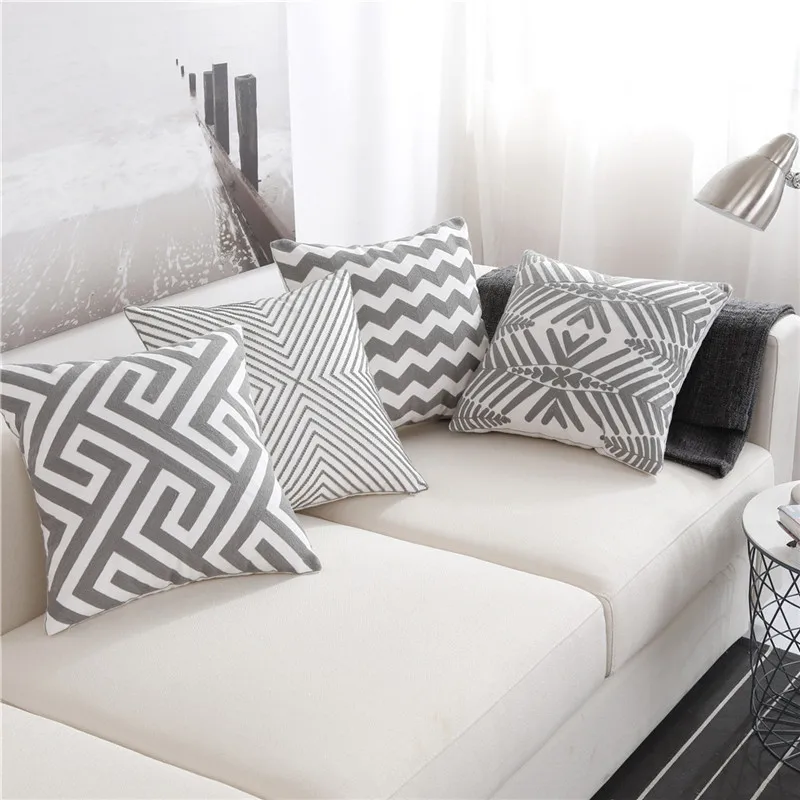 

45x45cm Grey Color Thicken Cotton Embroidery Sofa Cushion Cover Home Living Room Bedroom Throw Pillowcase