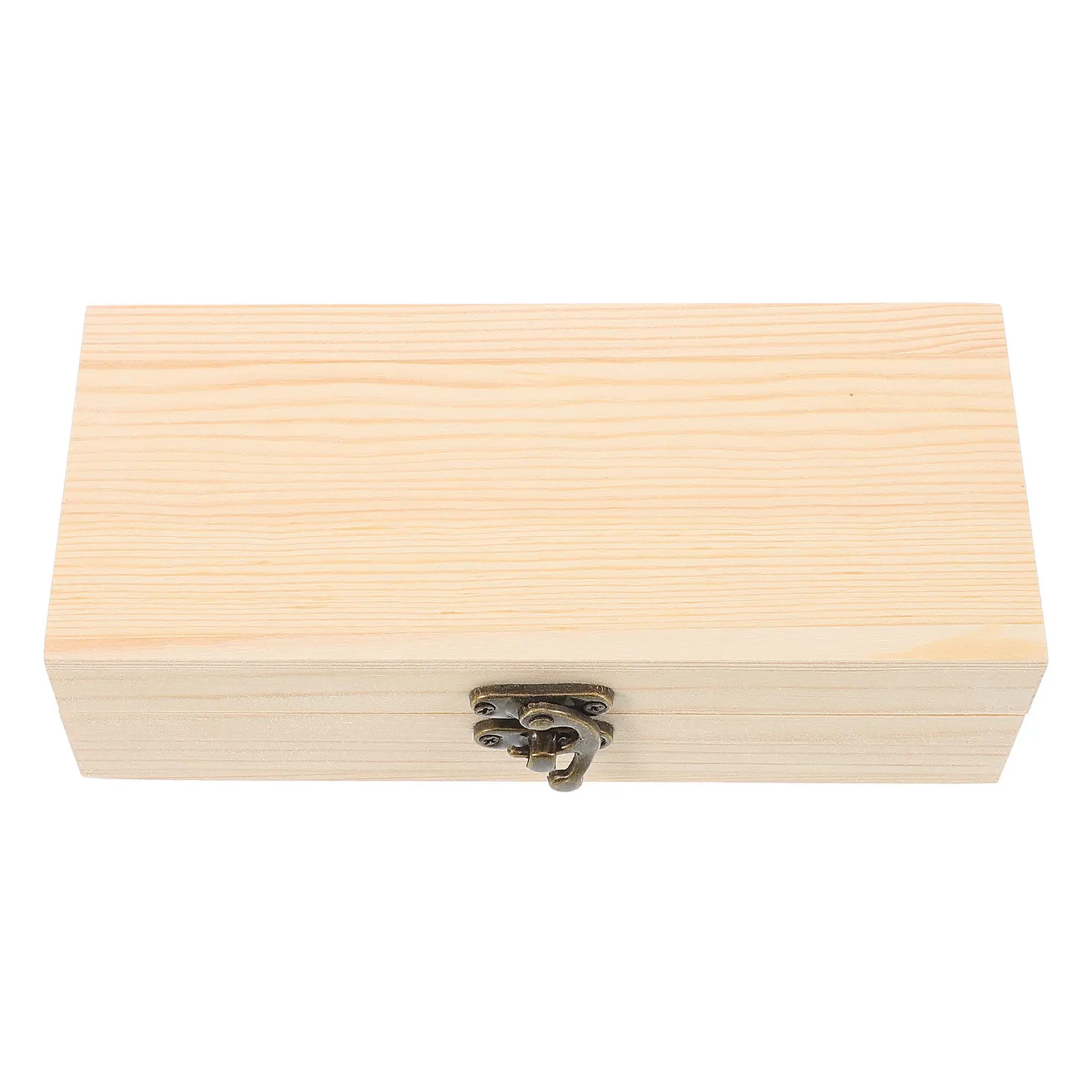 Unpainted Wooden Jewelry Rectangular Box Natural Color Hinged Lid DIY Craft Organizer Storage Keepsake Rustic Treasure Chest