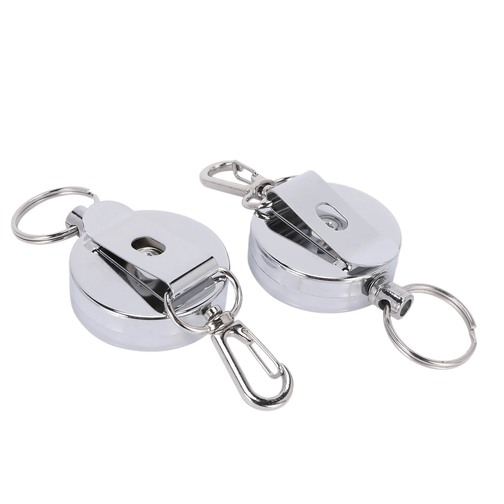 3 Pcs Stainless Silver Retractable Key Chain Recoil Keyring Heavy Duty Steel