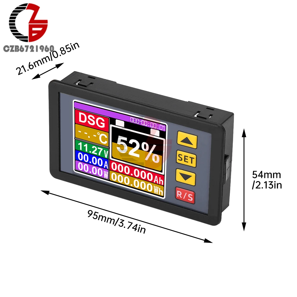 DC7-200V Display a colori da 2.4 pollici voltmetro amperometro Tester di capacità della batteria DC misuratore di potenza Coulomb 100A 200A 300A