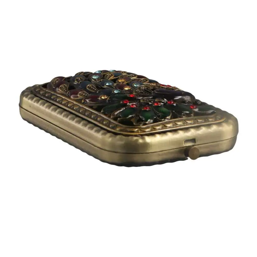 Vintage Make-up Spiegel Retro Pfau Kompakter Taschenspiegel Strass Doppelseitiger Kosmetik Klappspiegel Dressing Geschenkspiegel