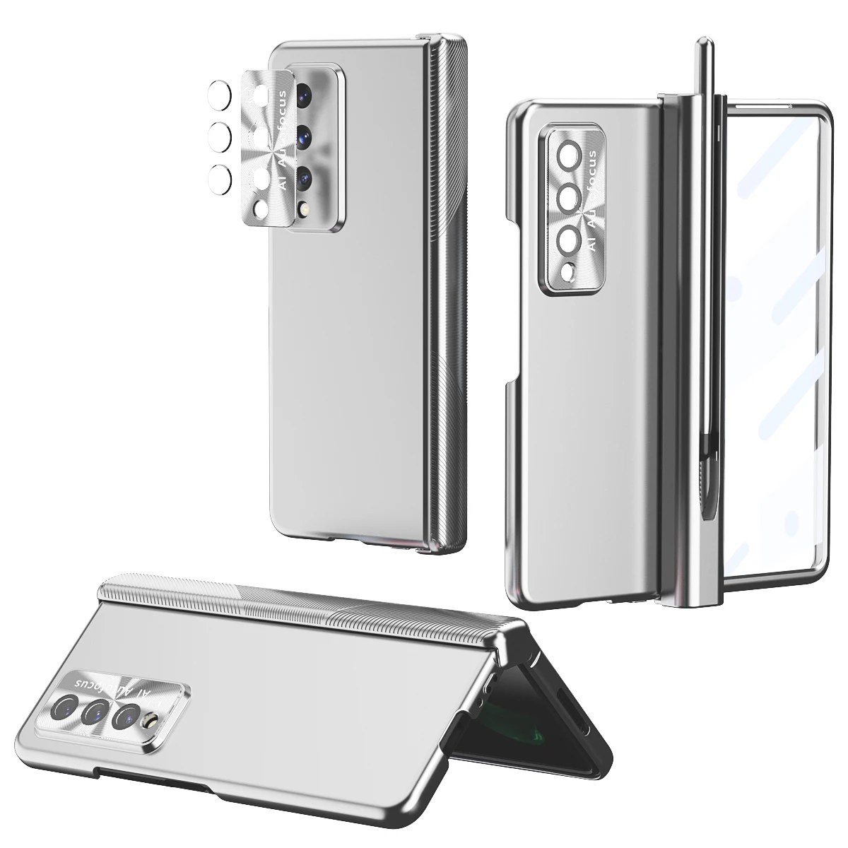 Electroplated Magnetic Adsorption Hinge Case for Samsung Galaxy Z Fold 5 4 3 5G with Glass Protection+1pc S Pen 2pc Hinge Fold 5