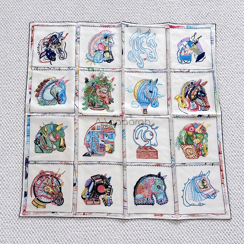 

Конский саржевый шарф 90 см, женские квадратные банданы, шали с ручными краями, поясная сумка, банданы, аксессуары для одежды, Рождественский подарок