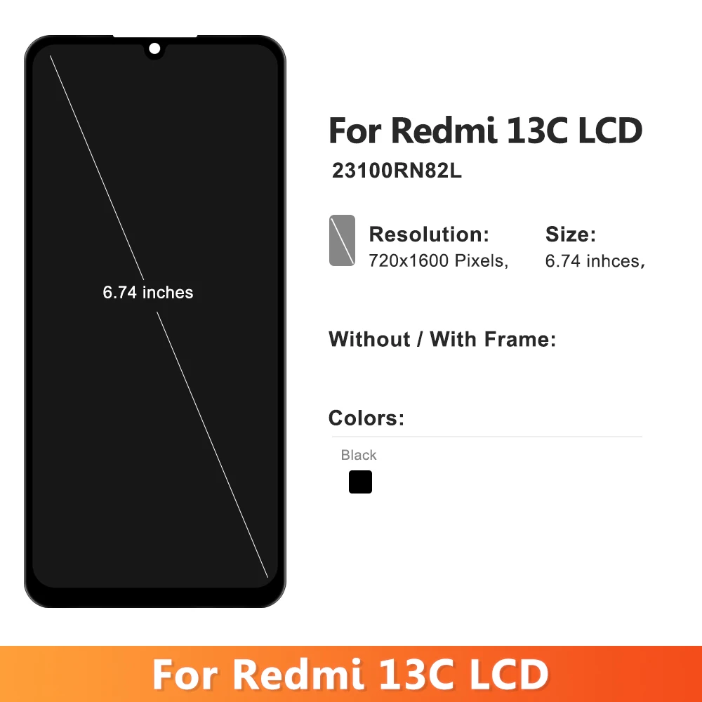 6.74\'\' AMOLED For Xiaomi Redmi 13C 23100RN82L LCD Display Touch Screen Digitizer Assembly For Xiaomi Poco C65 Replacement Parts