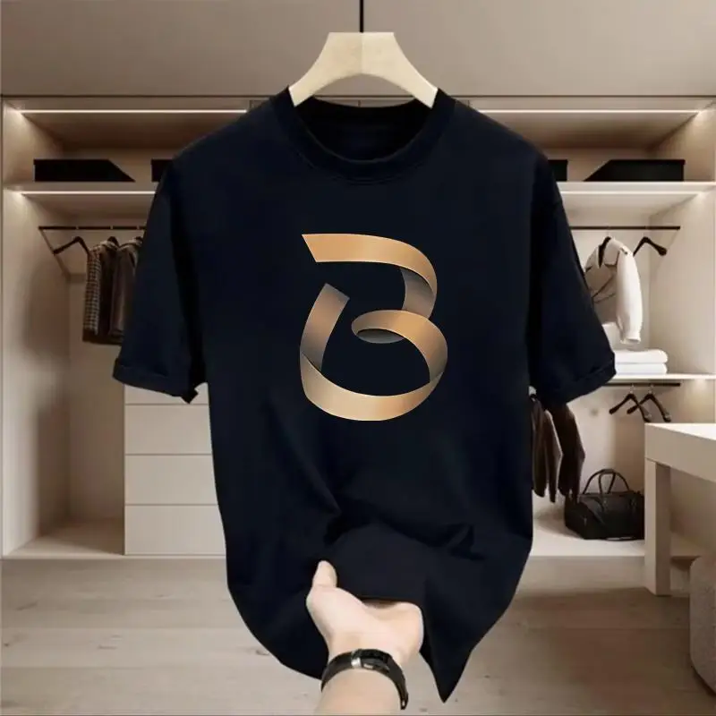 

Gs Cool Letter B, Cotton T - Shirt With Short Sleeves, Ideal For Casual Styles, Cartoon Print Crewneck, Regular Fit Casual T - S