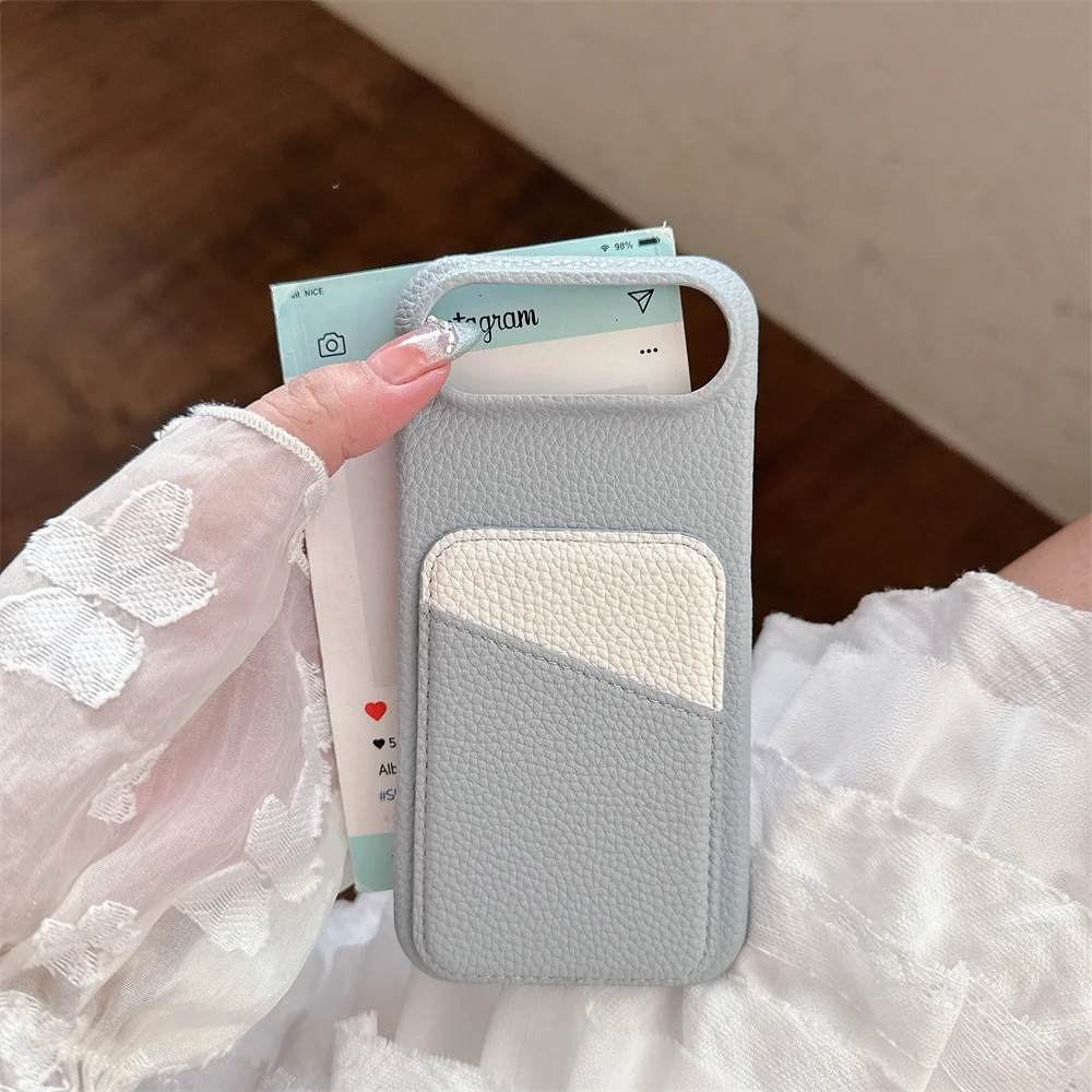Luxury Color Collision Leather Wallet Card Slot Phone Case IPhone 17 Air 16E 16 Pro Max 15 14 Plus 13 Mini 12 11 Back Cover view 3