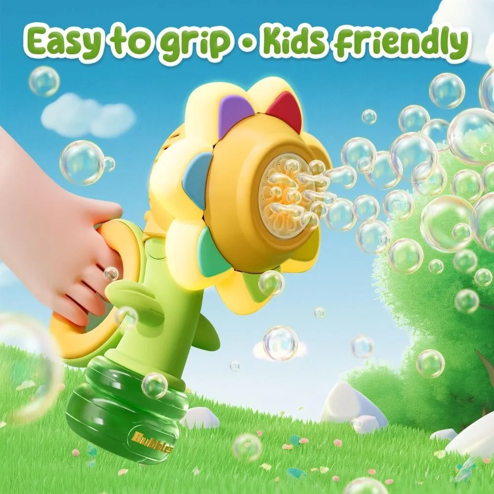 Rechargeable Sunflower Bubble Machine Fun Swing Dance with Light Automatic Flower Bubble Toy Bubble Maker Blower Kids Toddlers