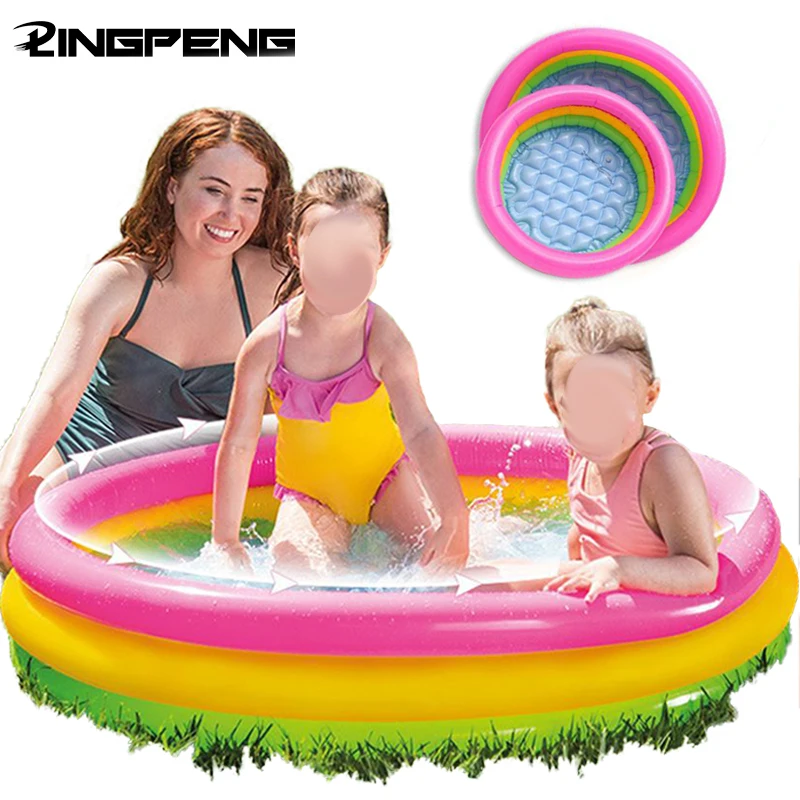 

Tricolour Ring Inflatable Pool Baby Crawling Bath Tub Ocean Ball Reusable Sturdy and Unbreakable Outdoor Beach Grass Family