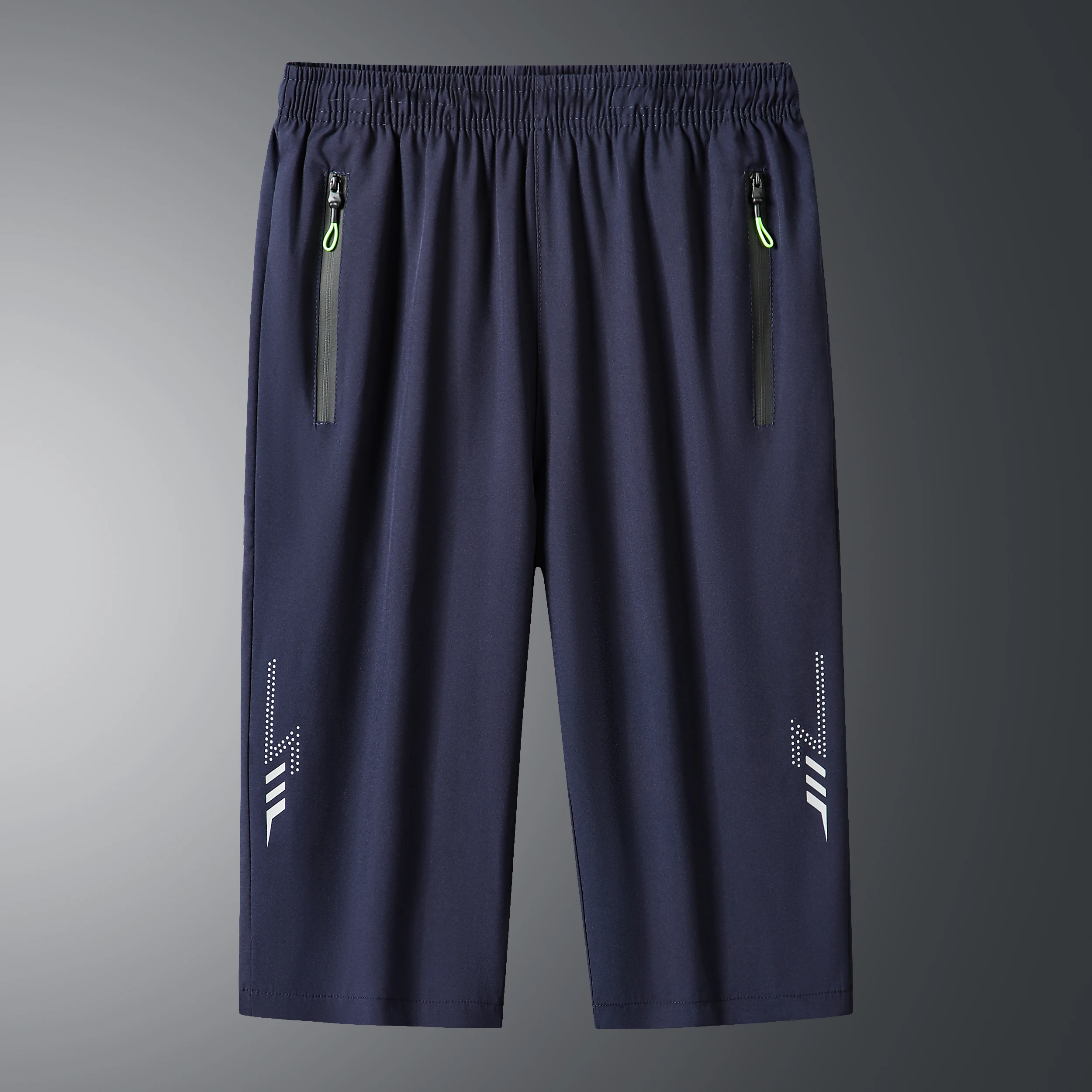 Men's Quick Dry 3/4 Capri Pants Elastic Waist Zipper Pocket Sports Cropped Trousers for Running Gym Summer