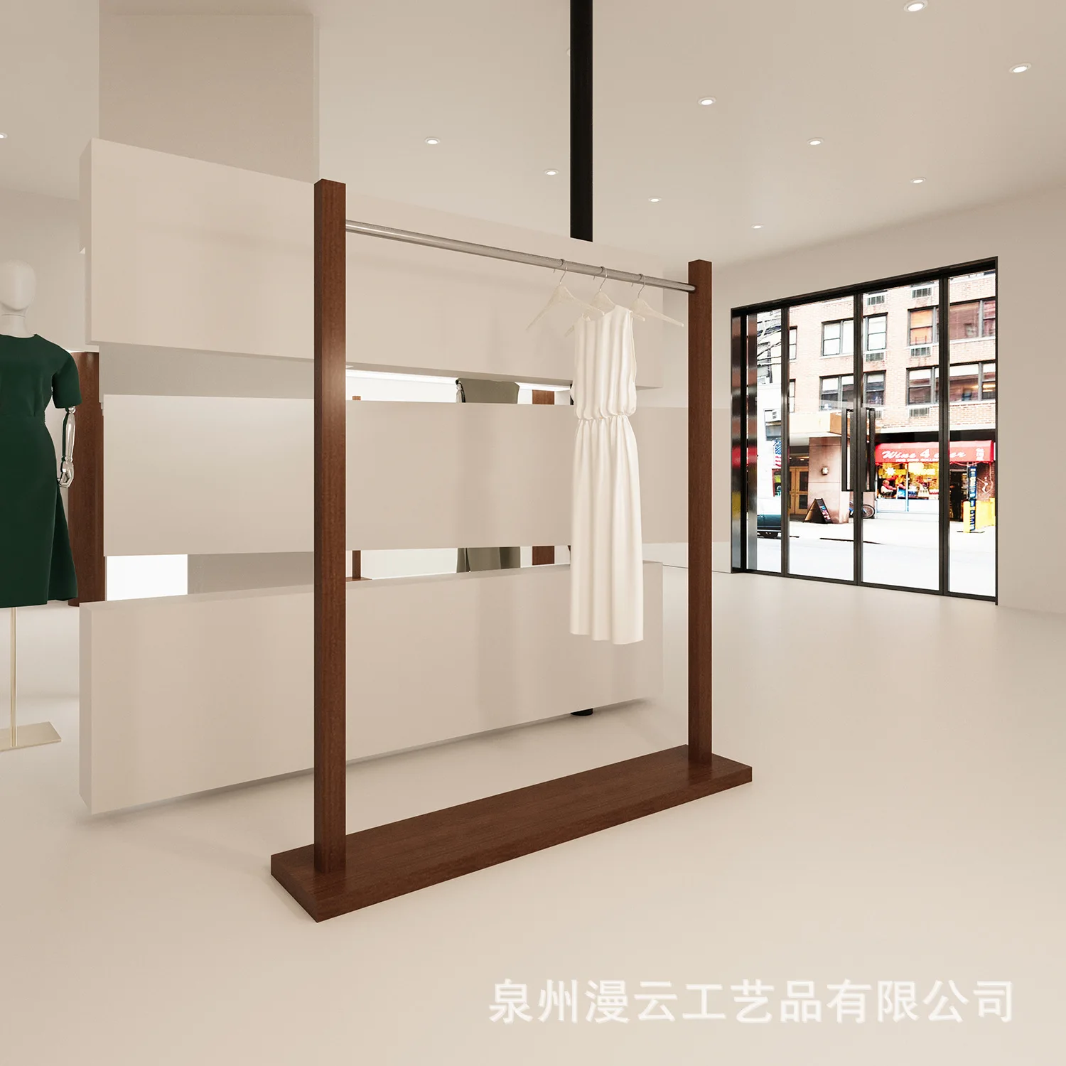 

HYS clothing store Nakajima floor rack walnut stainless steel hanger women's clothing store middle display shelf