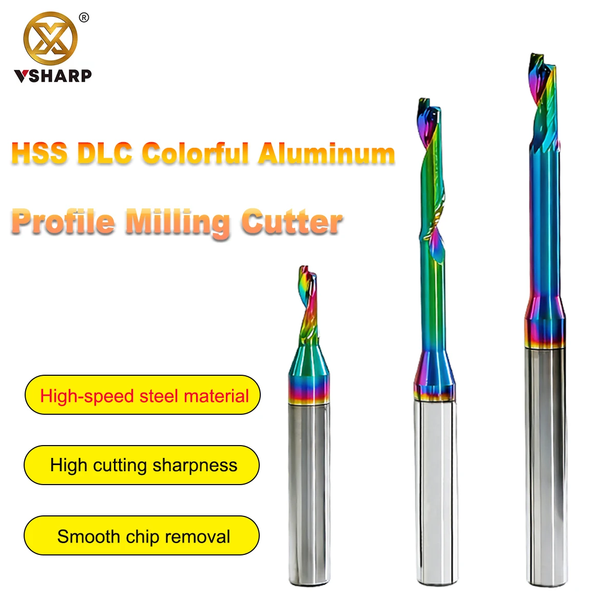 

Vsharp 1pcs HSS CNC Single Flute End Mill 8mm 10mm Shank Engraving Milling Cutter for Aluminum DLC Coating