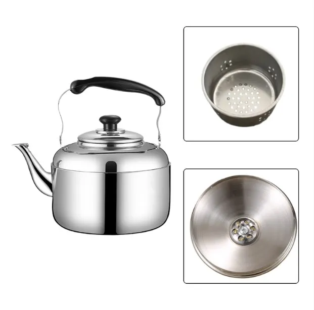 1Pc Thickened Stainless Steel Whistling Kettle With Filter For Induction And Gas Stoves Ergonomic Handle Boiling Pot Silver
