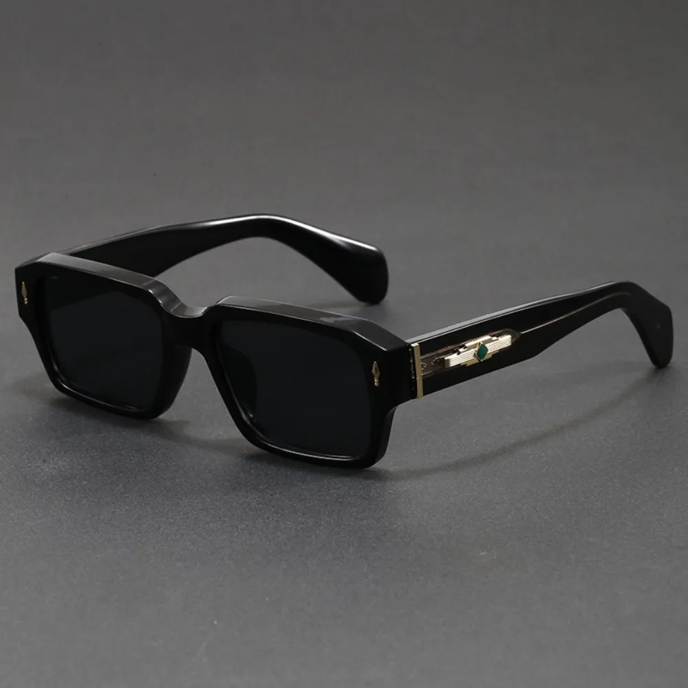 Vintage Thick Frame Sunglasses Retro Square Shades with Metal Accent Temple for Men Women Streetwear Eyewear