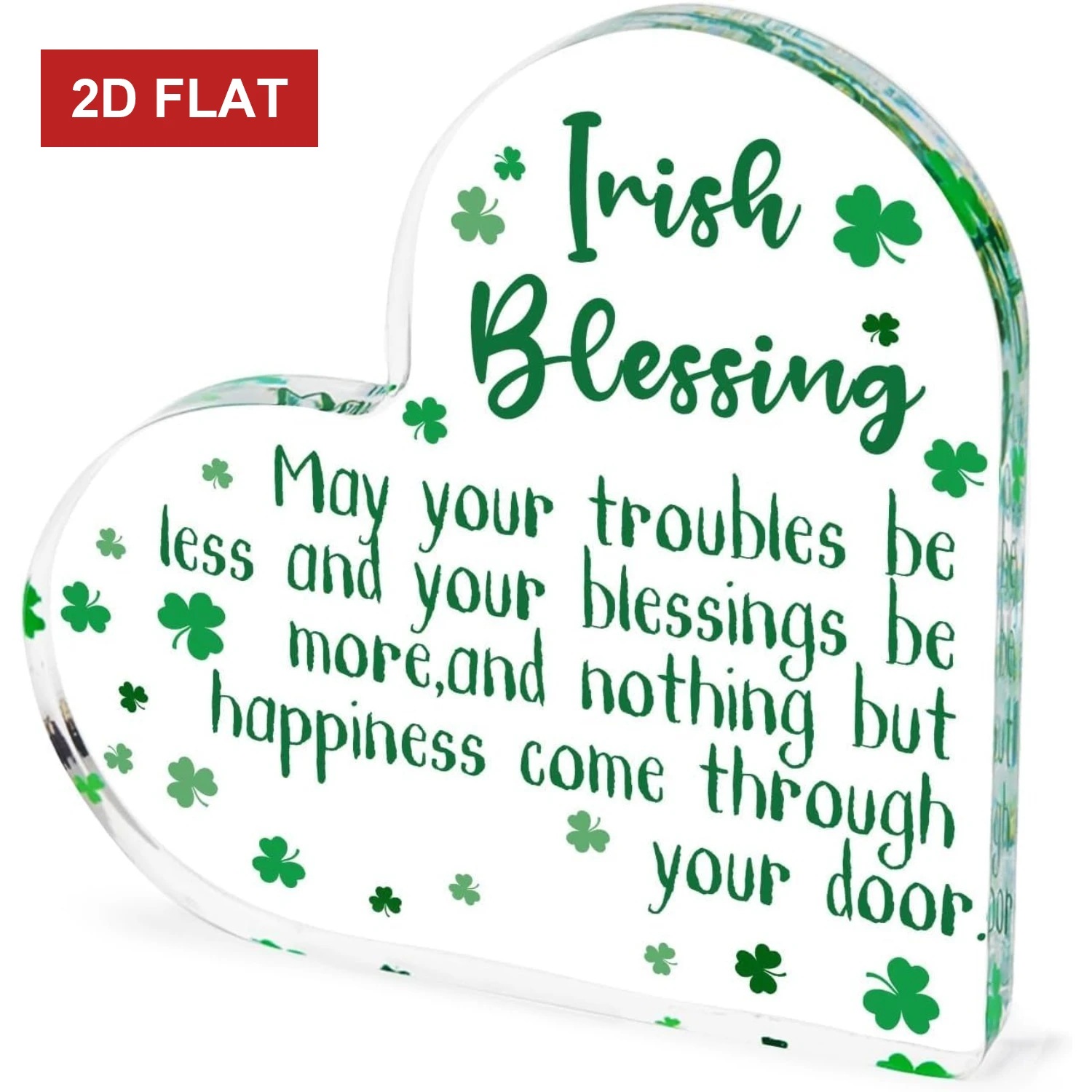 2D Flat Acrylic St Patricks Day Sign Irish Blessings Shamrock Heart Plaque Table Desk Fireplace Home Decor