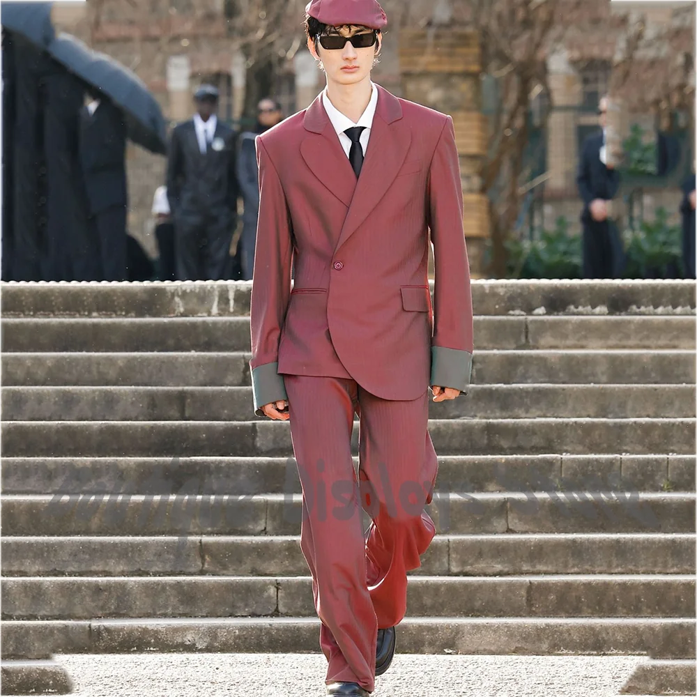 

Handsome Men's Suit Fashion Design Notch Laple Single Button High End Smooth Straight Casual Outfit Daily Party Outfit Set