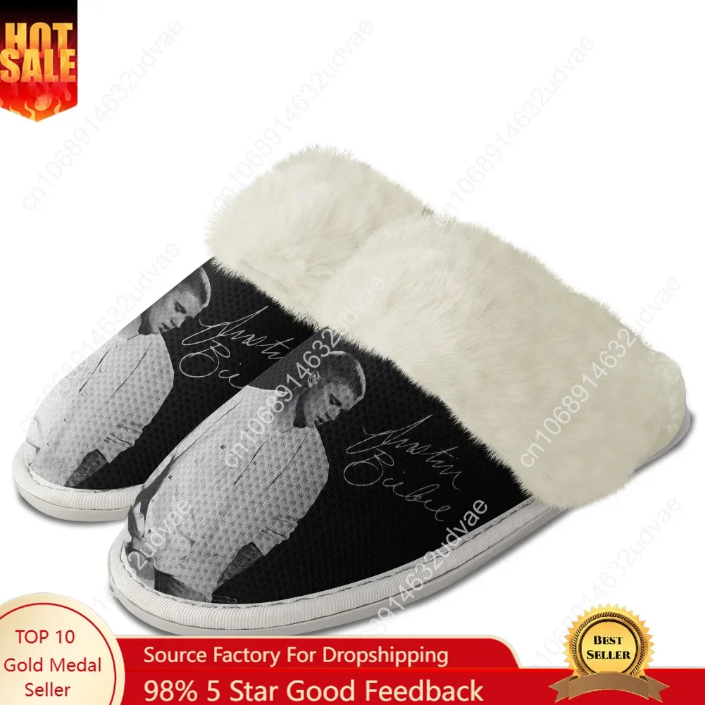 

Justin Bieber Plush Slippers Keep Warm Shoes Mens Womens Home Cotton Bedroom Customized Thermal Lightweight Slipper DIY