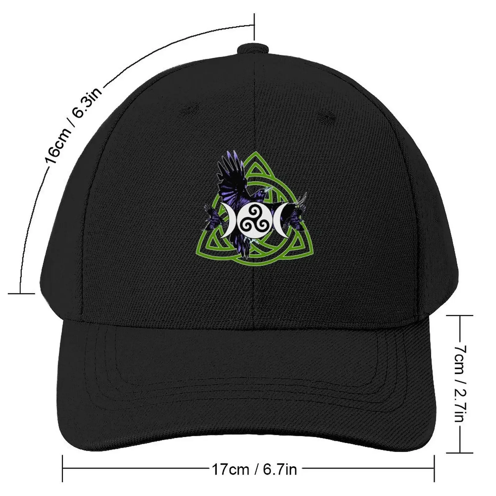 The Morrigan Triple Goddess Raven - Witches Triple Moon with Triquetra Celtic Knot and Triskelion (GREEN VARIANT) Baseball Cap