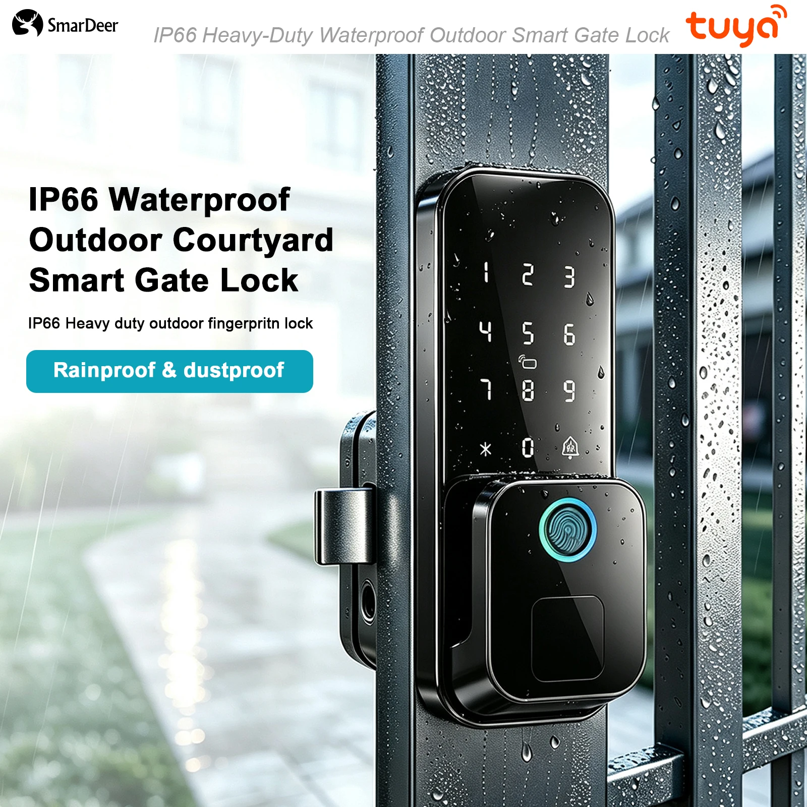SmarDeer IP66 Waterproof Smart Door Lock Fingerprint Password IC Card Keyless Electronic Door Lock for Front Door