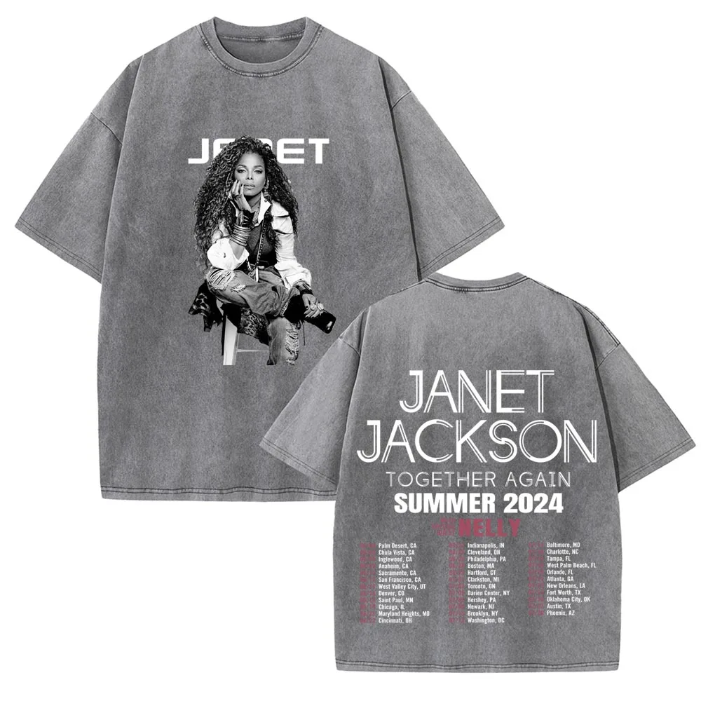 Janet Jackson Vintage Together Again Summer 2024 Washed Tshirt Casual Harajuku Short Shirt