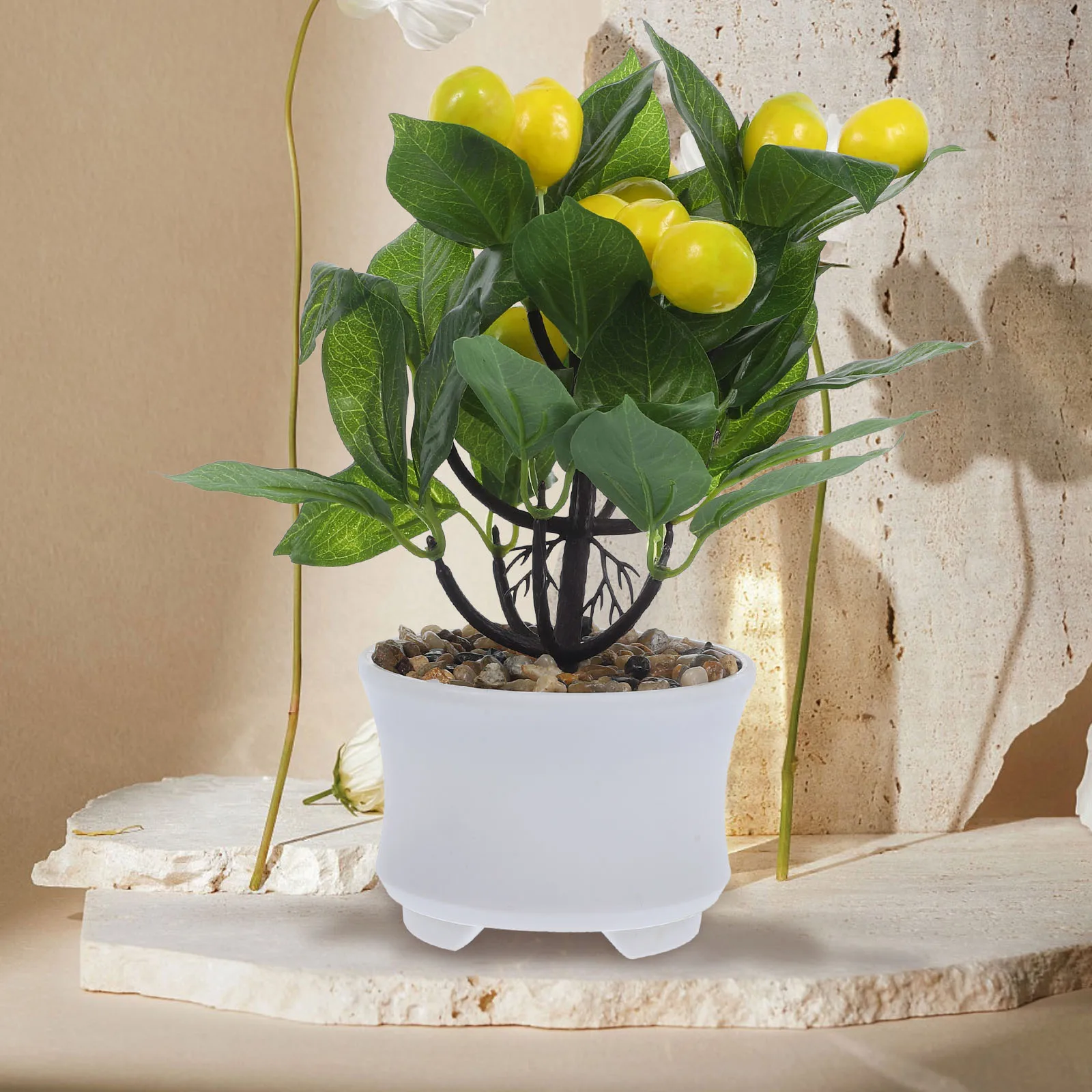 

1pcs Artificial Lemon Tree Bonsai Fake Potted Plant Realistic Decor Indoor Office Desk Home Ornament Simulated Green Life Easy