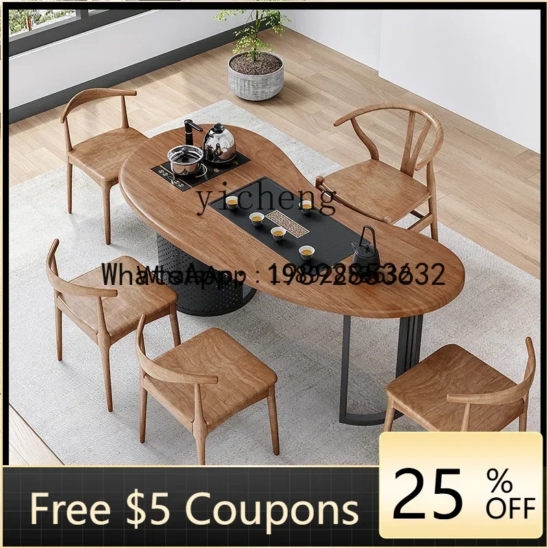 LYY   balcony tea table and chair combination creative curved household one table five chairs tea table tea tray integration