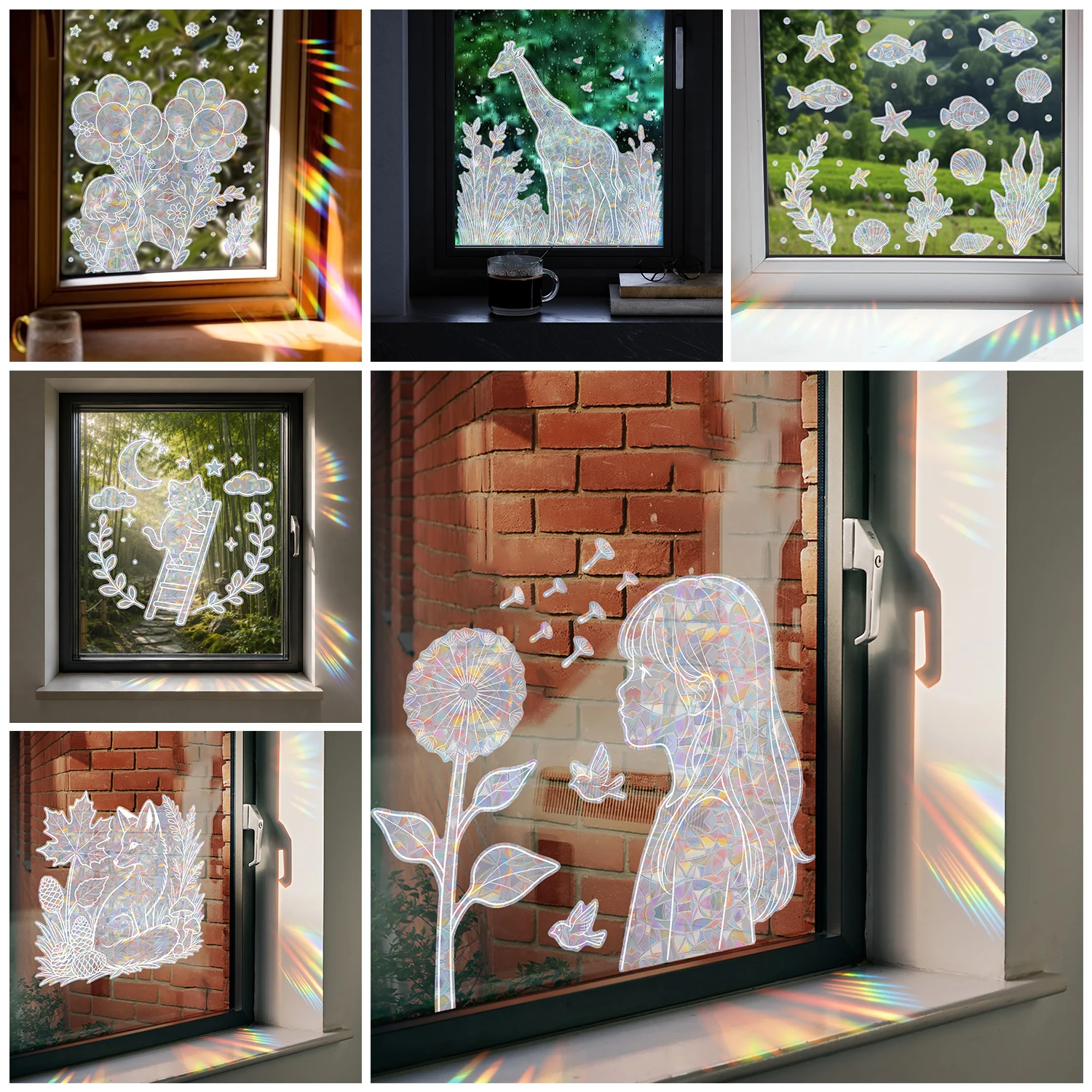 10 Styles Colorful Decor Suncatch Rainbow Window Privacy Film Sticker Glass Static Cling No Glue Protection Film Wall Sticker