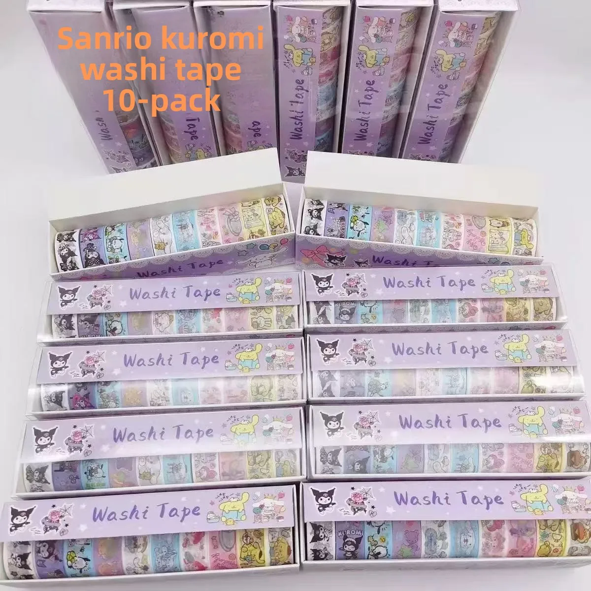 

1 коробка нового набора лент Sanrio Kuromi Washi, 10 рулонов, высококачественные наклейки для дневника студентов, декоративная лента «сделай сам»