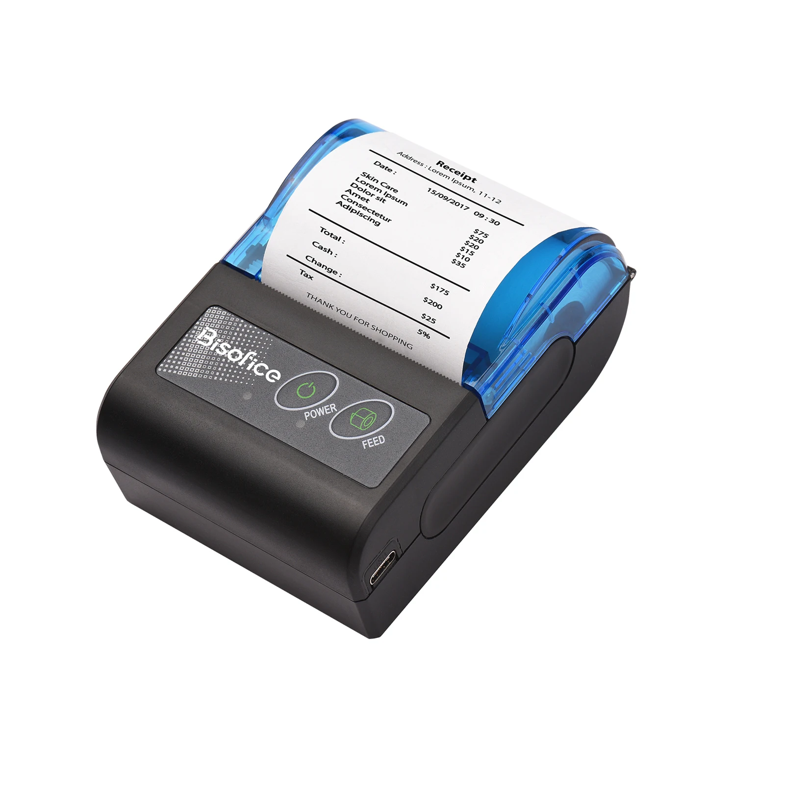 Bisofice Portable Mini Thermal Printer 2 Inch Wireless USB Receipt Bill Ticket Printer with 58mm Print Paper Compatible with IOS