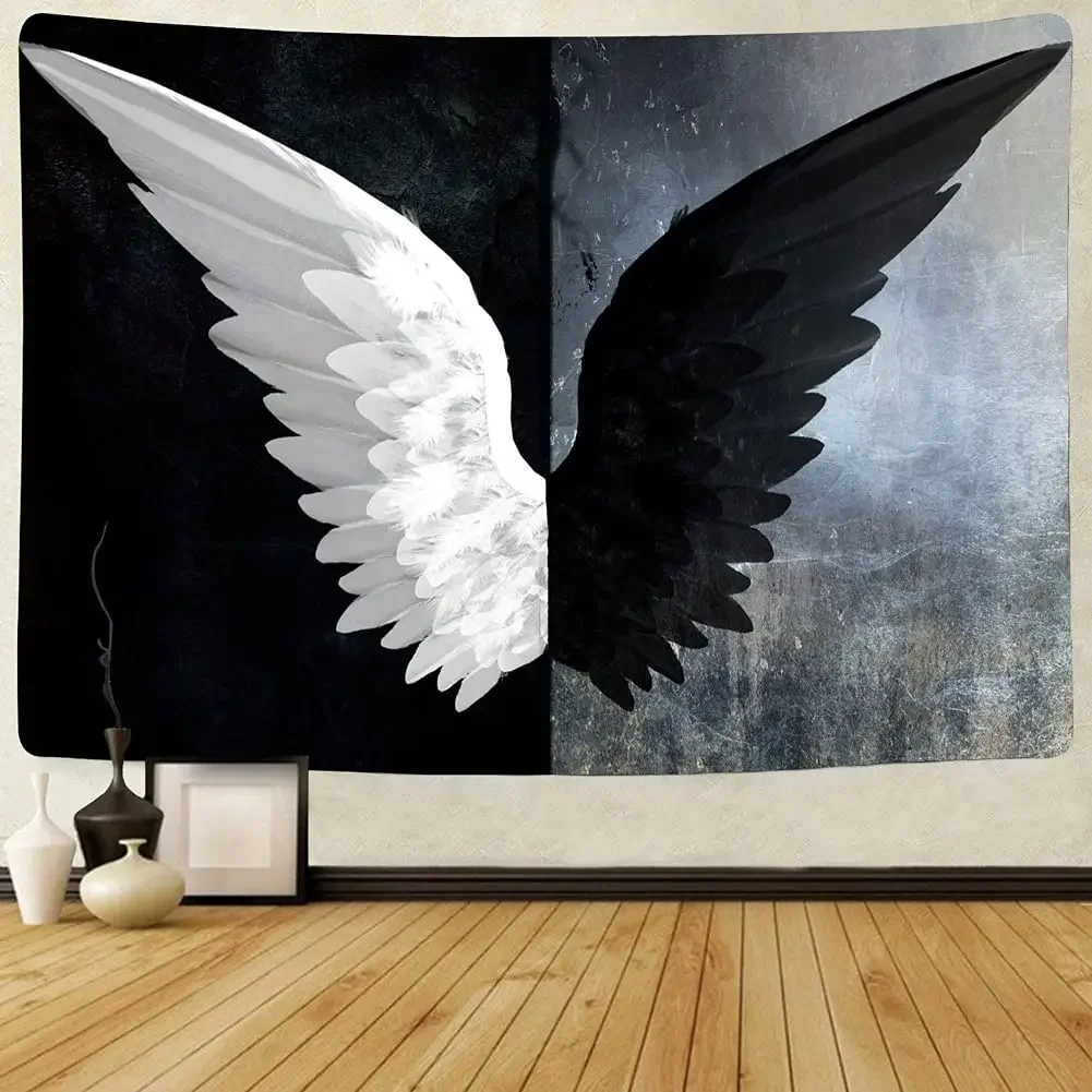 Black and White Tapestry Boho Psychedelic Hippie Tapestry Angel Wings Art Wall Hanging Decor for Bedroom Home Living Room Dorm