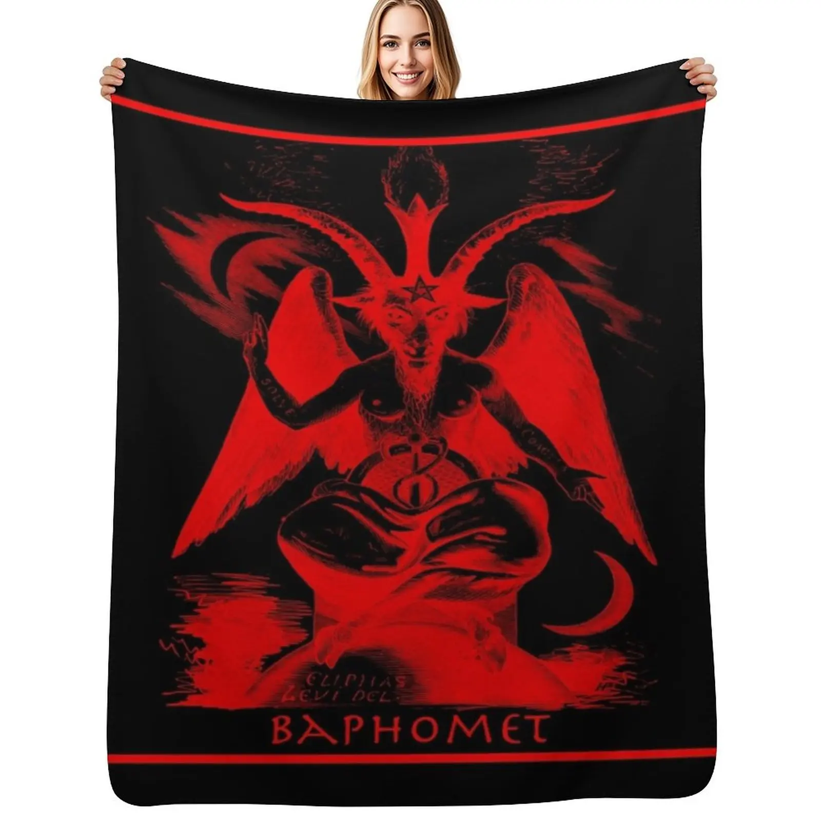 

Satanic, Baphomet, Red Devil, Halloween, Occult Satan Design Throw Blanket Kid'S Flannel Fabric Blankets