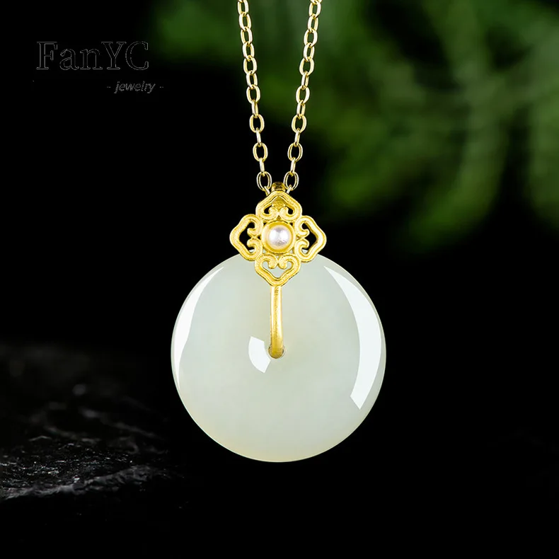 

Natural Hotan Jade White Jade Peace Knot Pendant S925 Silver Inlaid Exquisite Fashionable Jade Necklace Women's Holiday Gift