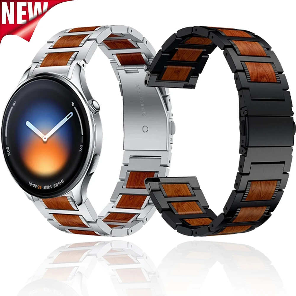 

Металлический ремешок 22 мм с деревянными вставками для Xiaomi Watch 5/S4 Sport/S3 2 Pro, сменный браслет для Oneplus Watch Lite/3 2 2R/OPPO Watch S