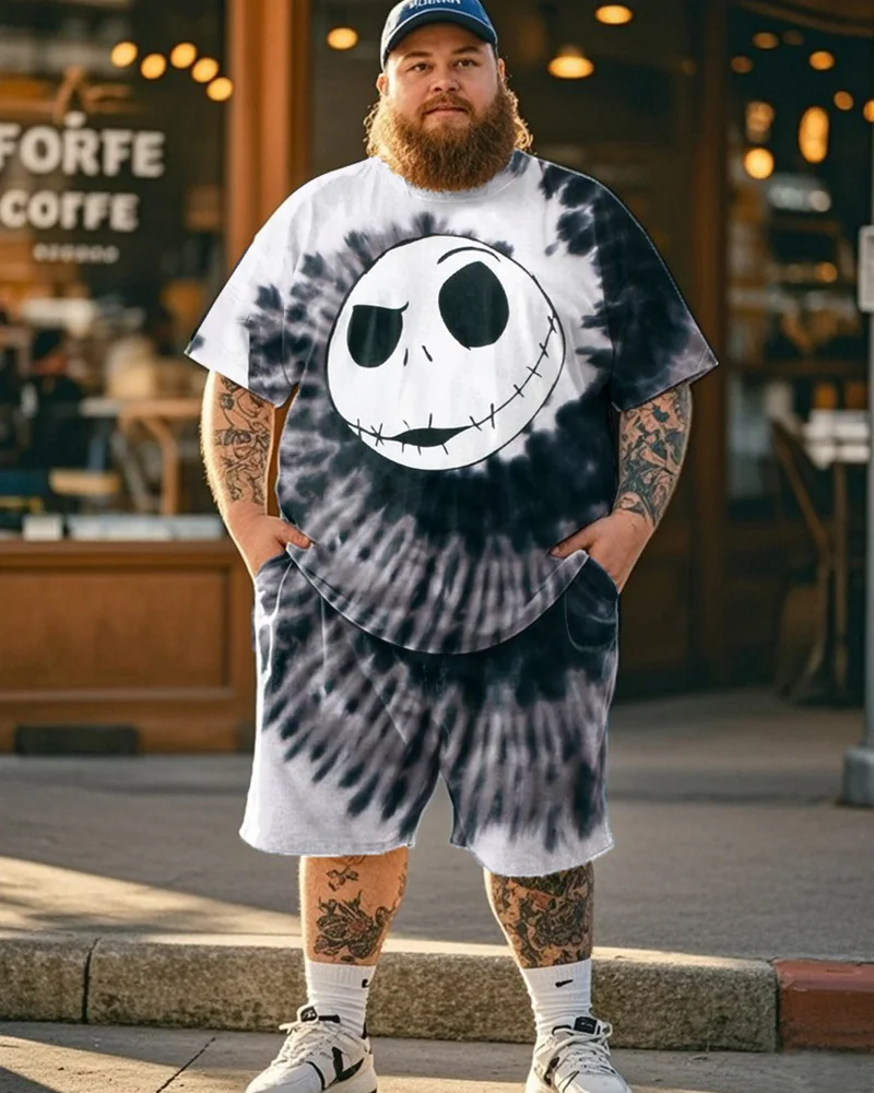 

S-9XL Large Size Men's Suit - Tie-Dye Personalized Short-Sleeved T-Shirt and Shorts Two-Piece Set
