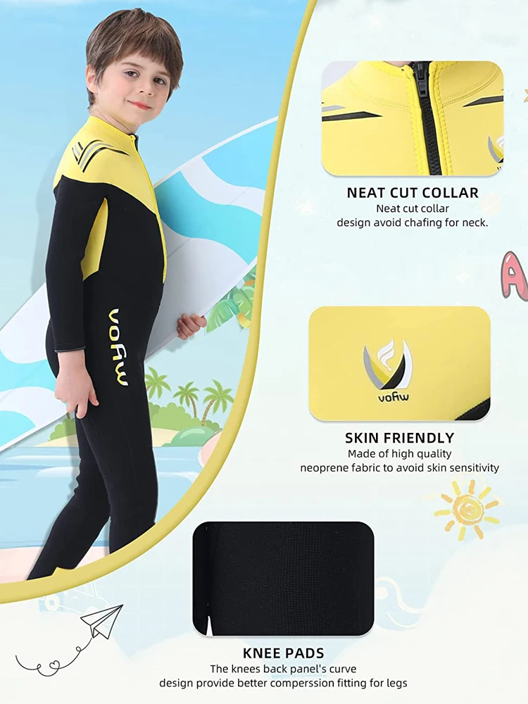 Kids Wetsuit, 3mm Neoprene Thermal Swimsuit, Full Wetsuit for Girls Boys and Youth, Long Sleeve Wet Suits for Swimming Surfing