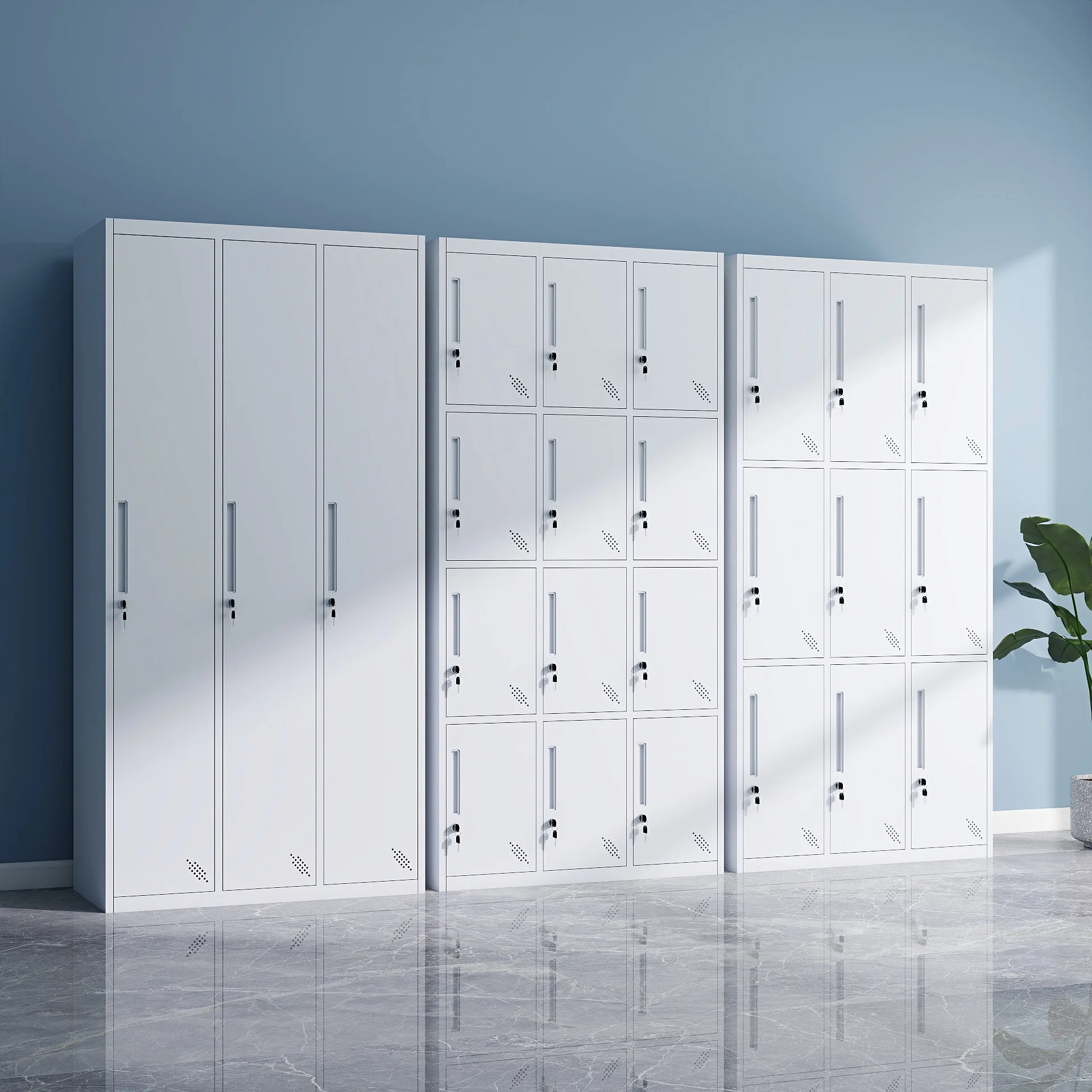 Homniture 3 Door Steel Wardrobe Metal Storage Locker Design Workshop Gym Staff Locker Steel Gym School Steel Locker Cabinet