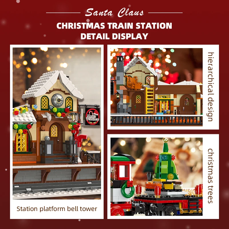 1362PCS Winter Weihnachten Bahnhof Modell Bausteine Spielzeug Kit MOC Street View Kleine Partikel Ziegel Geschenke Für Weihnachten