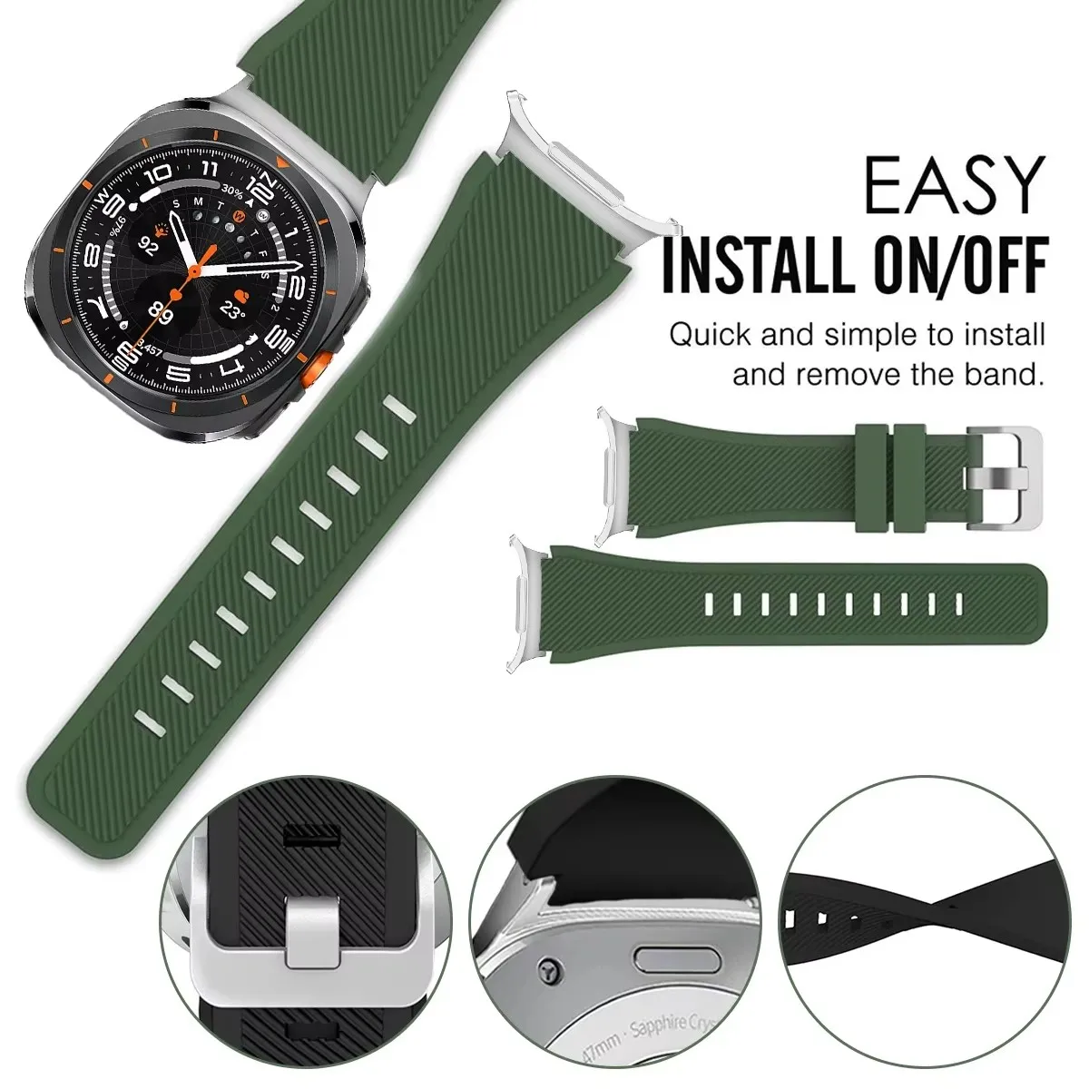 

Silicone Sport Strap No Gaps For Samsung Galaxy Watch Ultra 47mm Bracelet Wristband Galaxy Watch 7 Ultra 47mm Watchband Correa