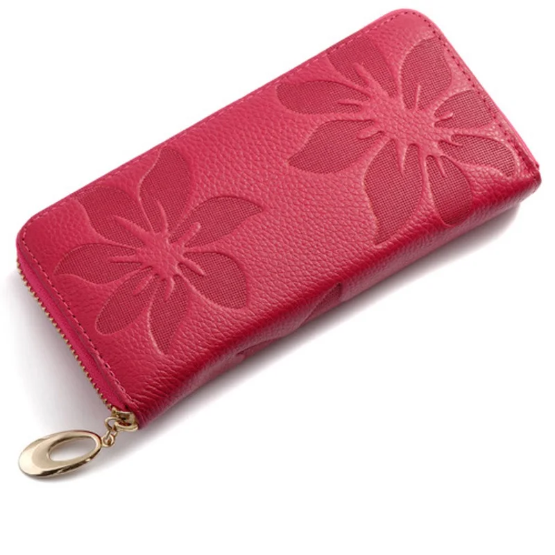 

Floral Cow Leather Wallet Woman Vintage Ladies Leather Purse Long Young Girl Clutch Bag