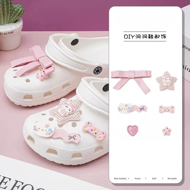 Miniso الدوبامين لطيف القوس هول الأحذية ثلاثي الأبعاد الوردي سلسلة كيتي الملحقات الأحذية زهرة إكسسوارات أحذية