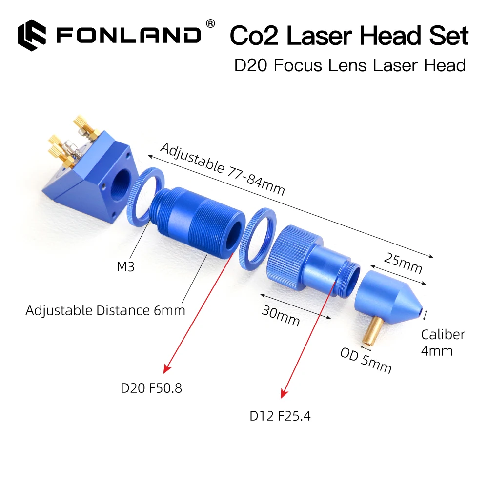 Finland K-serie CO2-laserkopset Nieuwe stijl D12 20 mm FL25.4 50,8 mm lens voor 2030 4060 K40 lasergravure snijmachine
