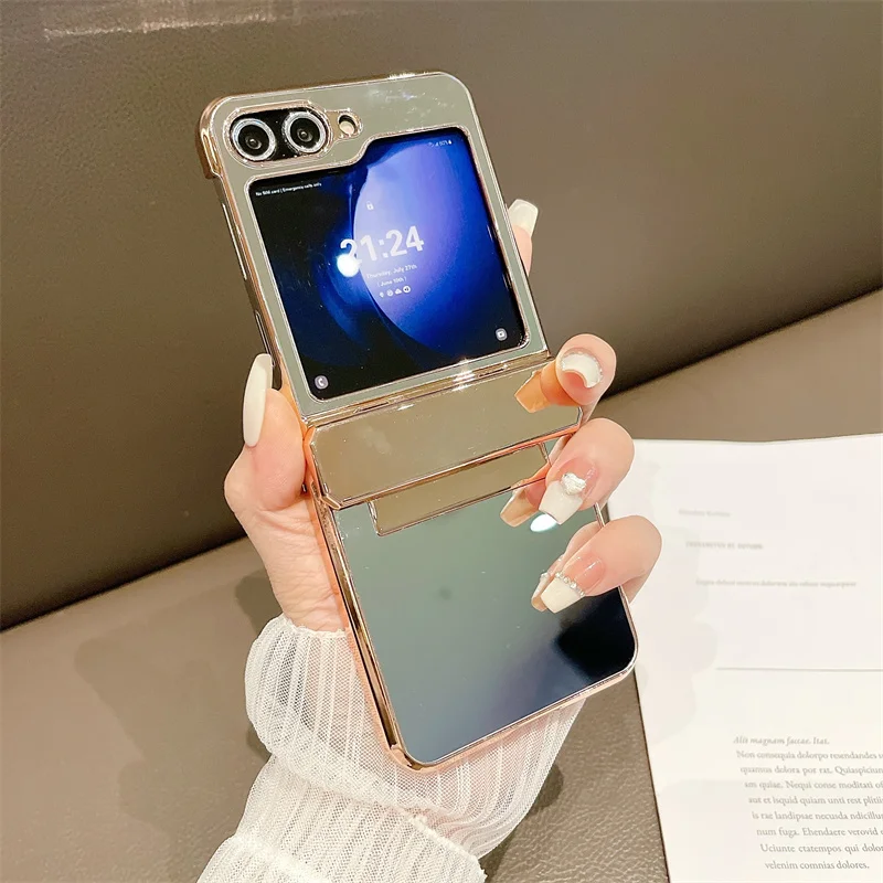 

Anti-Fingerprint Full Hinge Lens Screen Protection Vacuum Electroplated Mirror Case For Samsung Z Flip 5 4 3 Shockproof Cover