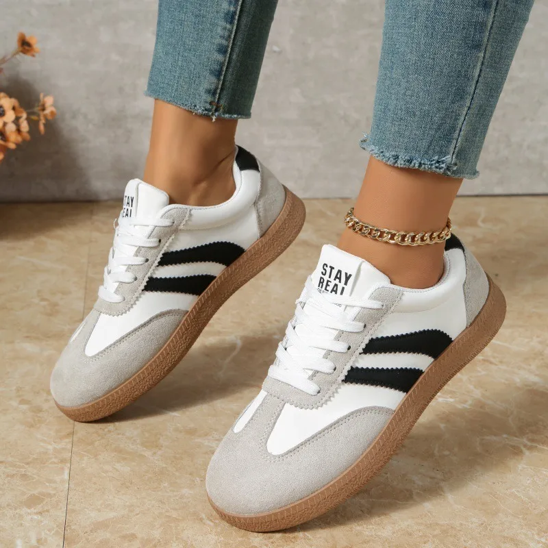Modische Schnür-Laufschuhe, heiß begehrte Walking-Schuhe, neue runde Zehenpartie, bequeme Freizeit-Sportschuhe für Damen