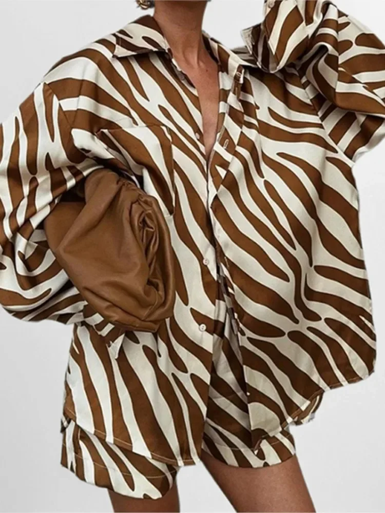 

Leopard Print Spring Summer Shorts Set Women's Fashion Top Shorts Button Up Shirt+high Waisted Shorts Set Casual Two-piece Set