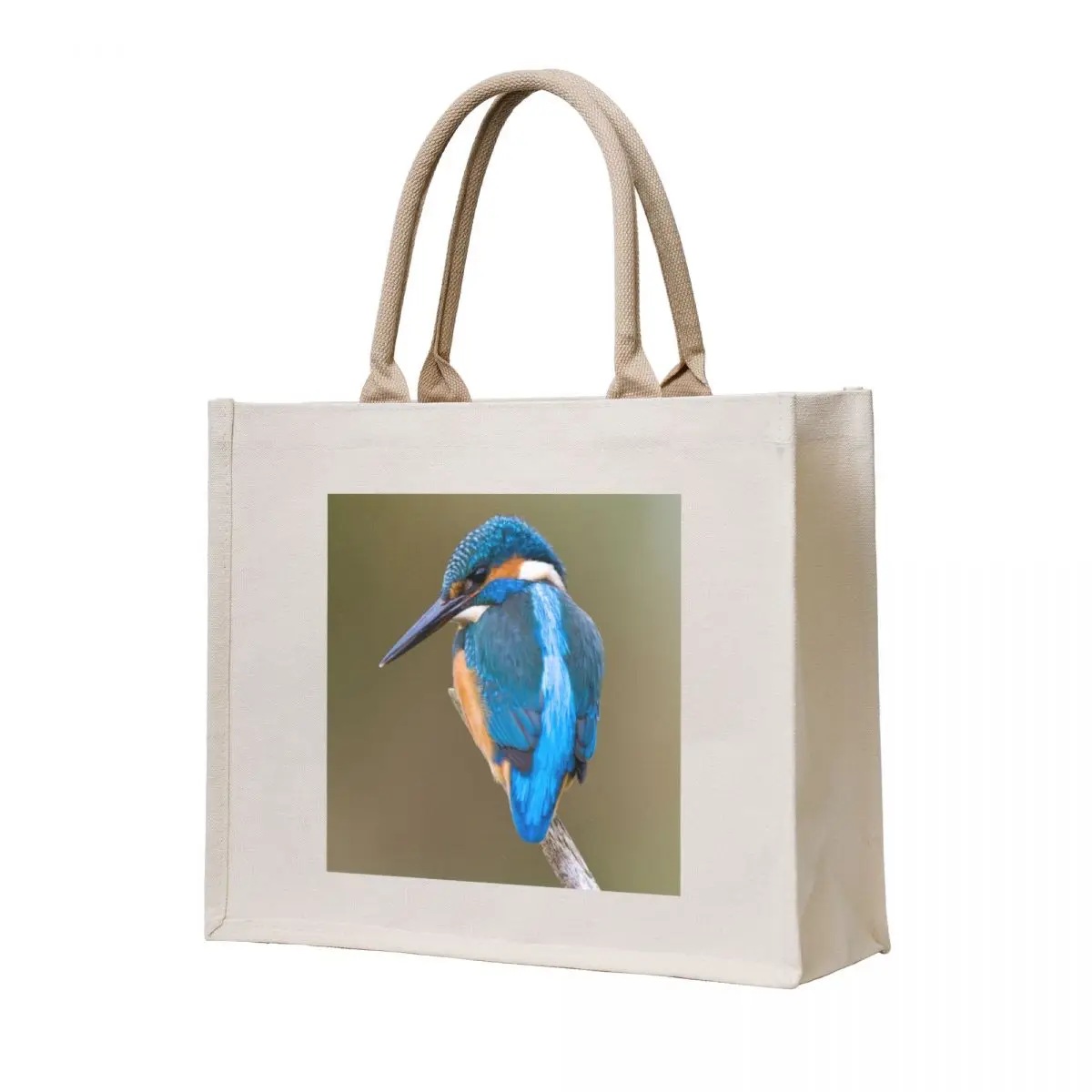

funny blue kingfisher sitting on a branch.. Tote Bag canvas tote bag Shopper bag sacs de shopping Reusable bags