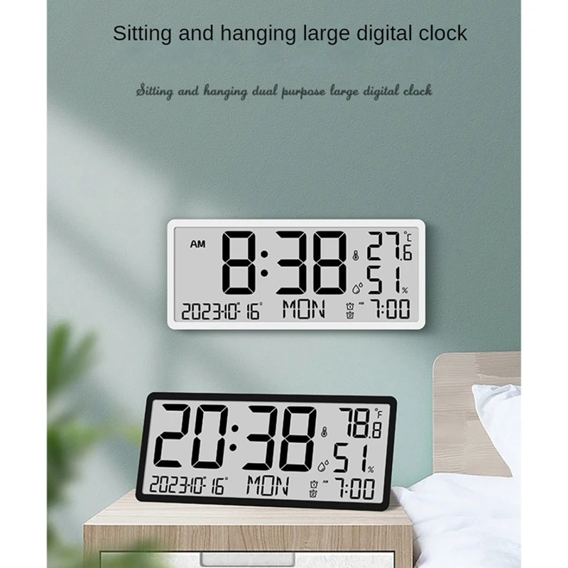 LCD Digital Alarm Clock With Temperature Sensor Desktop & Wall Mountable Manual & Automatic Display Adjustability