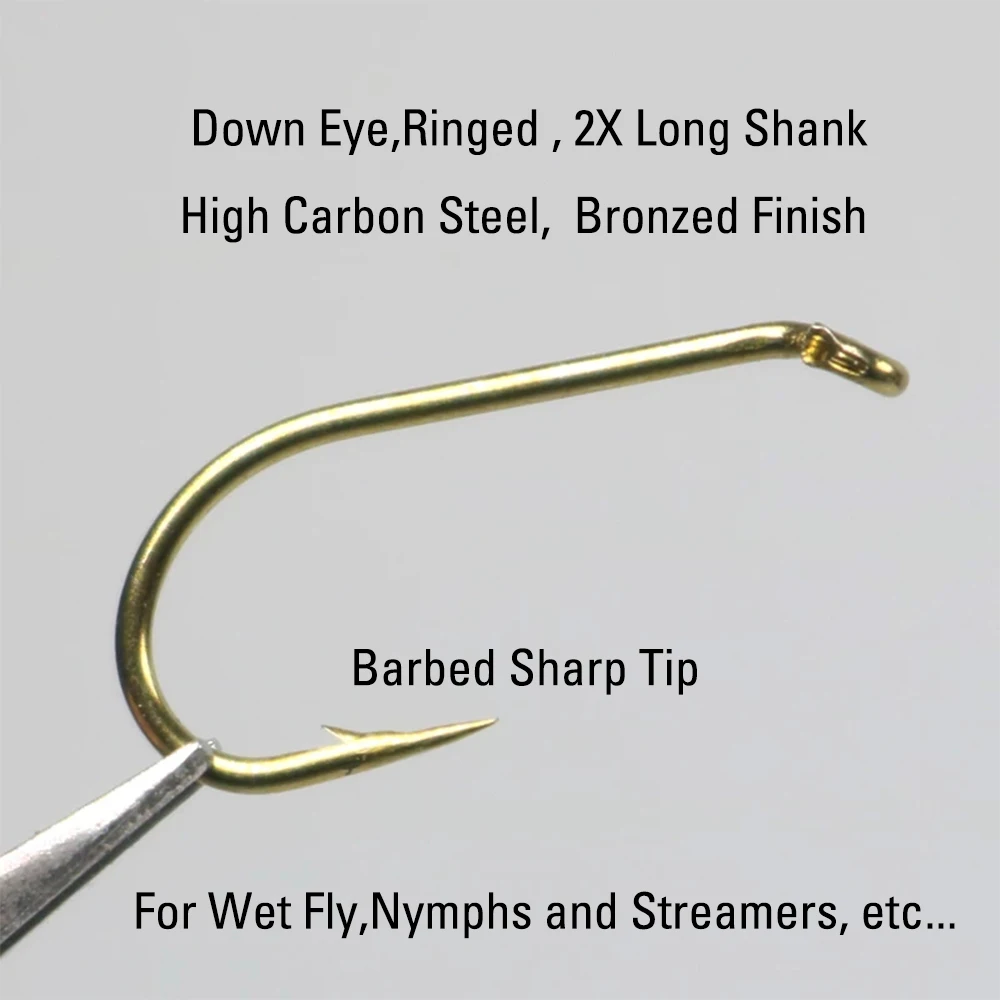 50 Stück # 8 - # 20 2X lange Angelhaken aus Kohlenstoffstahl mit Widerhaken für Trockenfliegen, Nassfliegen, Nymphen, Scuds, Caddis, Streamer – Fliegenbindehaken – Detail 3