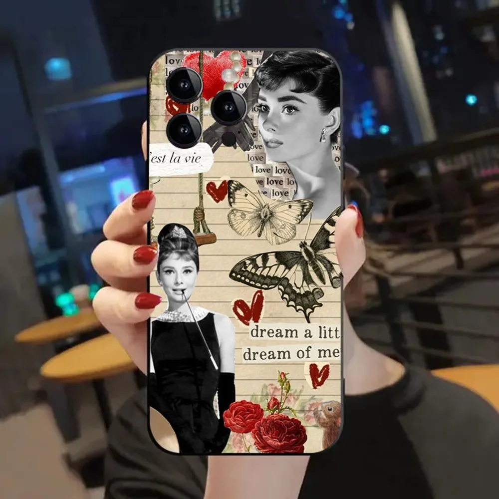 A-Audrey Hepburn  Phone Case For Apple iPhone 15,14,13,12,11,XS,XR,X,8,7,Pro,Max,Plus,mini Silicone Black Cover