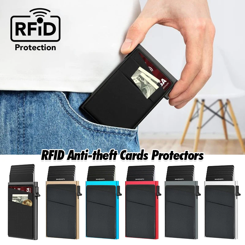 

Rfid Smart Wallet Card Holder Metal Thin Slim Men Women Anti-theft Wallets Pop Up Minimalist Wallet Pocket Small Purse Portable