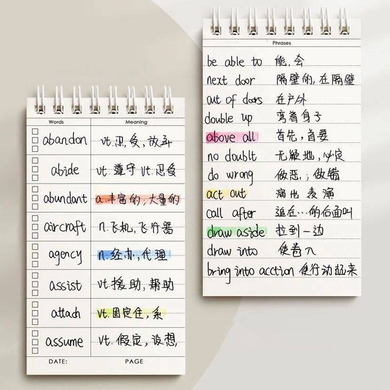 Portable Vocabulary Memory Notepad - Shorthand Spiral Notebook For Planning And Memorization With Cover-Up Feature Good Gift
