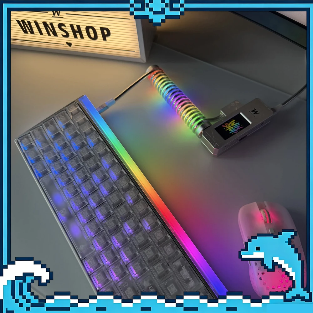 Winshop Magnetic Keyboard Coiled Neon Cable 8K RGB Three-Section Copper Aviation Plug with Screen 1 to 2 Gaming Accessories Gift
